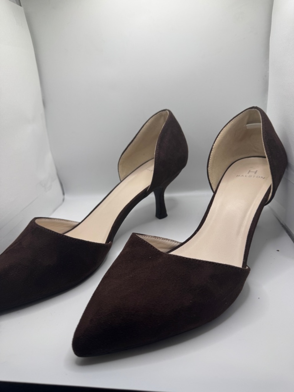 Halston Heritage Brown Suede D'Orsay Kitten Heel Pumps